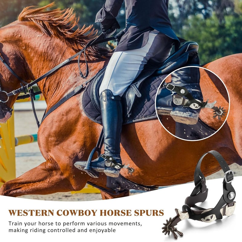 BrightRow 2 Pack Spurs for Cowboy Boots Men with 2 Pcs Leather Belt and Tie Down Straps, Stainless Steel Western English Horse Spurs with Rotatable Gear, Equestrian Riding Accessories - Image 5